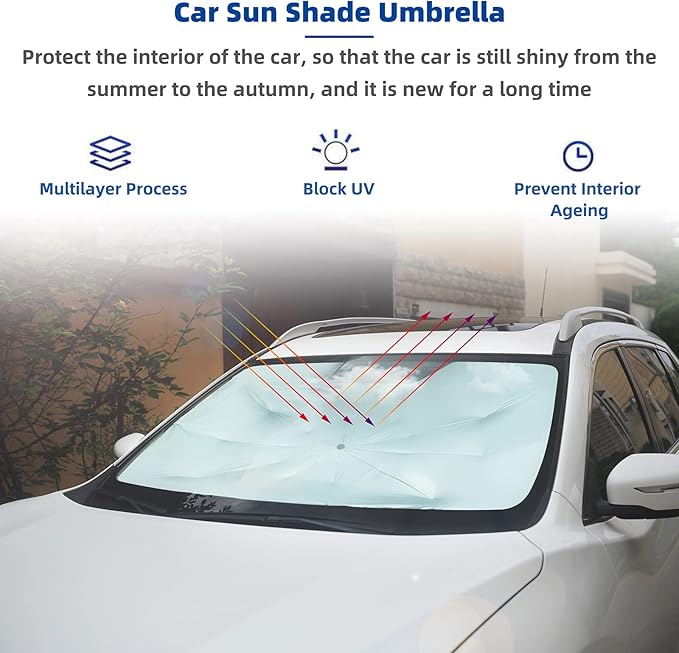 Foldable Car Windshield Umbrellas, Sun Shade Umbrella for Front Windows, Suitable for Windshields of Various Car Models (Large)