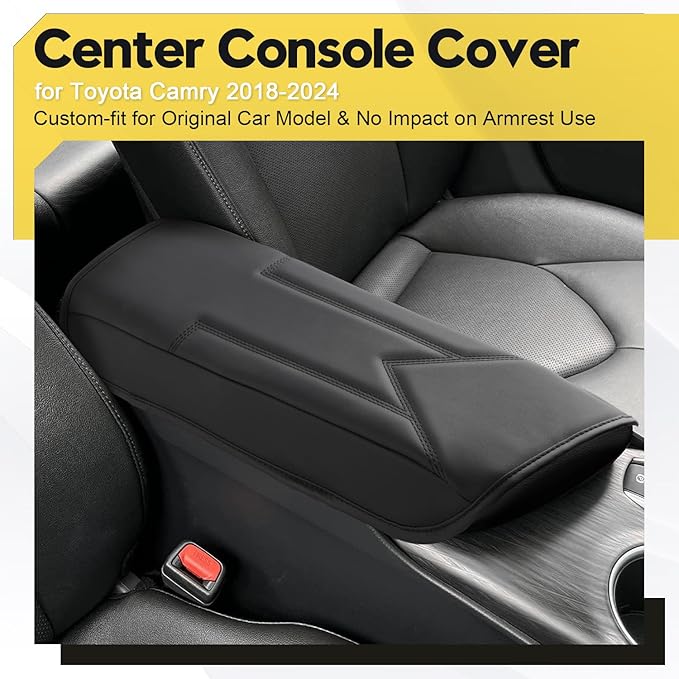 FIILINES Center Console Cover for Toyota Camry 2018-2024 Armrest Cover Pad with Hidden Pockets, Anti-Scratch Cushion Protector Camry Accessories