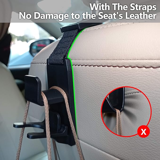 KOOPAO Car Seat Headrest Hook, 4 Pack Universal Car Storage Headrest Hanger Holder Hooks, Vehicle Strong and Durable Backseat Hanger for Handbag Purse Coat and Grocery Bag