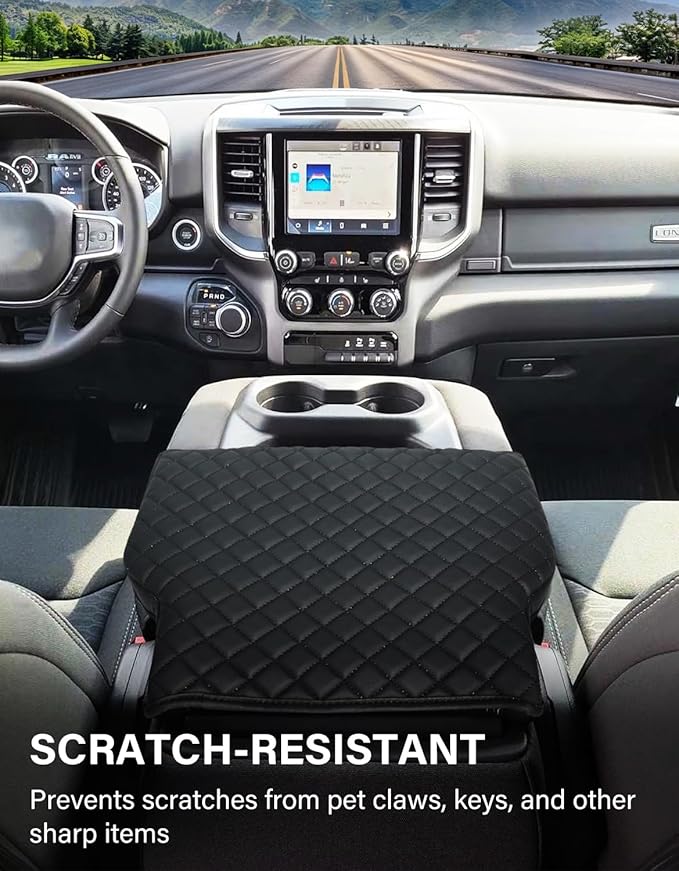 Center Console Cover for Dodge Ram 1500 2019-2025 New Model, Middle Console Lid Armrest Protector, Anti-Scratch, Black (Fits Jump Seat Console)