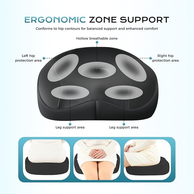Coverado Car Seat Cushion and Lumbar Support Headrest Pillow One Piece, Ergonomic Memory Foam Car Neck Pillow & Back Support, Soft Leather Breathable Driving Seat Cushion Sciatica Pain Relief, Black