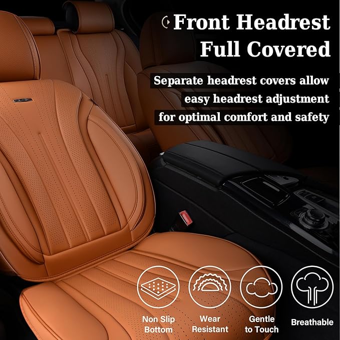 Coverado Brown Seat Covers Full Set, Luxury Leather Seat Covers for Cars, Automotive Seat Covers, Waterproof Car Seat Protector, Front and Back Car Seat Cushions Universal Fit for Most Cars