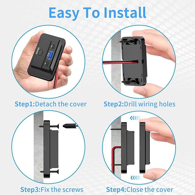 MOTONG Waterproof 12V PD USB C Outlet Charger Adapter, 18W QC3.0 USB A & Dual 30W PD Type C with Touch Switch Car Socket Charger Power Socket Port for Car Marine Boat RV Truck