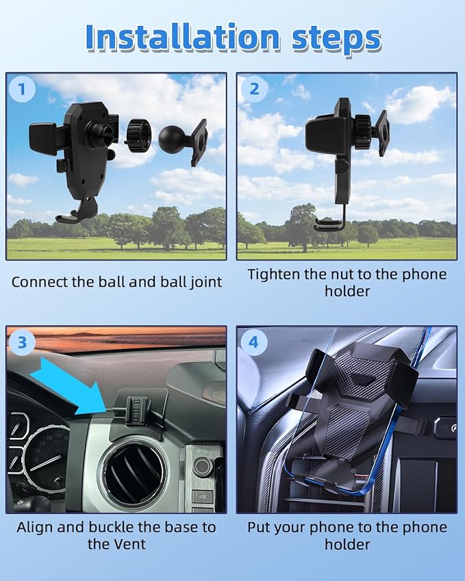 PZK Car Phone Mount for Toyota Tundra 2014 2015 2016-2020 2021 Accessories Custom Air Vent Car Phone Holder Auto Lock Hands Free 360° Rotation Cell Phone Automobile Cradles