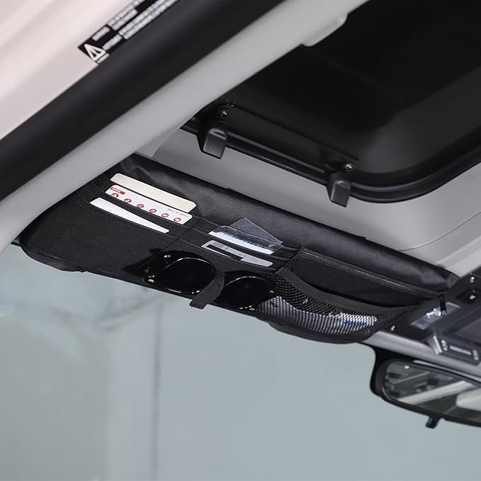 Car Sun Visor Organizer Compatible with Ineos Grenadier 2020-2025 Sunglass Holder and Storage Pocket, Card Cash Pouch with Multi-Pocket Net Zipper, Case Bag for License Pen Key