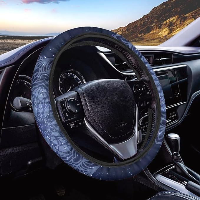 AFPANQZ Mandala Floral Print Car Steering Wheel Cover Sweat Absorption Safe Driving Anti-Slip Durable Steering Wheel Protection No Smell Fashion Machine Washable Universal Purple
