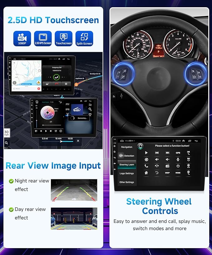 VQU 4G+64G Car Radio for BMW 3 Series 328i 335i 325i 2005-2011 Apple CarPlay Android Auto, 9 Inch IPS Touchscreen for 128i Stereo for BMW E90/E91/E92/E93 GPS Navi FM DSP SWC BT Rear Camera, No Fiber