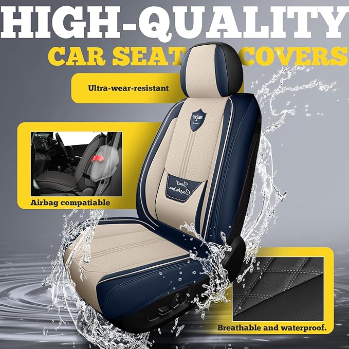 LINGVIDO Car Seat Covers for Front Seats (2 Seats) - Premium Perforated Nappa Leather,Waterproof Shield, Omni-Adapt Fit for SUVs Sedans, Ideal for Rideshare & Pets