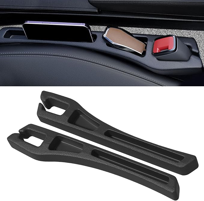2PCS Car Seat Gap Filler Organizer, Multifunctional Car Gap Filler Organizer Storages Function for Storing Phones Keys Cards, Universal No Drop Seat Guard for Cars ﻿ (Black)