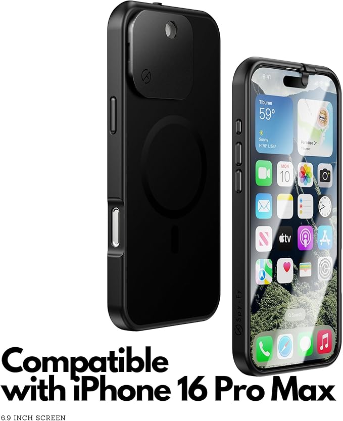 Spy-Fy iPhone 16 Pro Max Privacy Case with Camera Covers Front and Rear | Magsafe Compatible and Kickstand | Protect Your iPhone | 6-Foot Drop Proof | 6,9 Inch | Camera Protection by Valenta Black