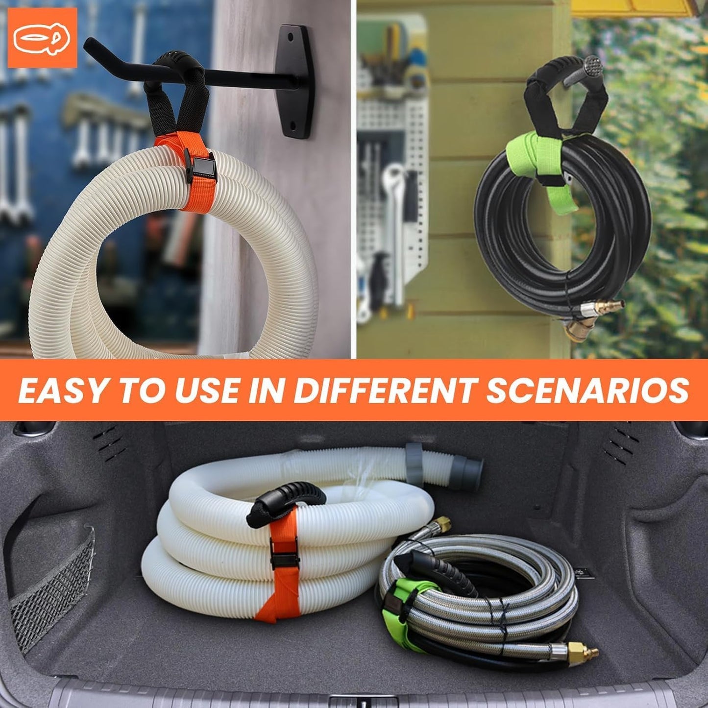 Heavy Duty Storage Straps with Handle and Easy Adjustable Steel Black Lock Slider Buckles,Extension Cord Strap for Cords Pool Hoses Ropes and Garden Hose (2 Pack)