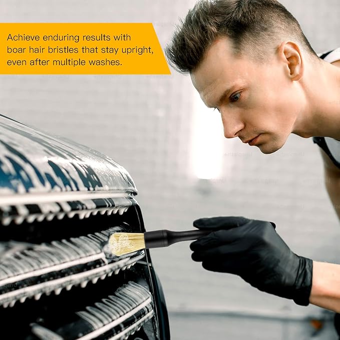 7 PCS detailing brush set for Cleaning Interior or Exterior, Durable Boars Bristle Detailing Brushes, detailing brush set,car detailing brushes for Emblem, Air Vents, Wheels, Leather Upholstery Seat