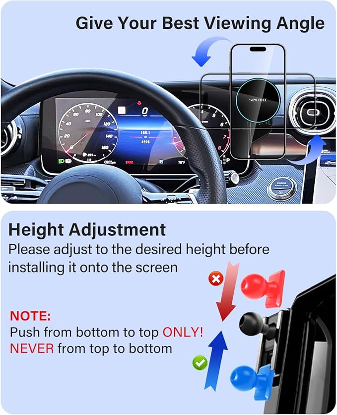 SKYLOTEC Phone Mount for Mercedes Benz GLC 2023-2026 C-Class 2022-2026, Magnets Wireless Charger Phone Holder Compatible with MagSafe, 12.3-inch Screen Cradles Bracket for Cell Phones