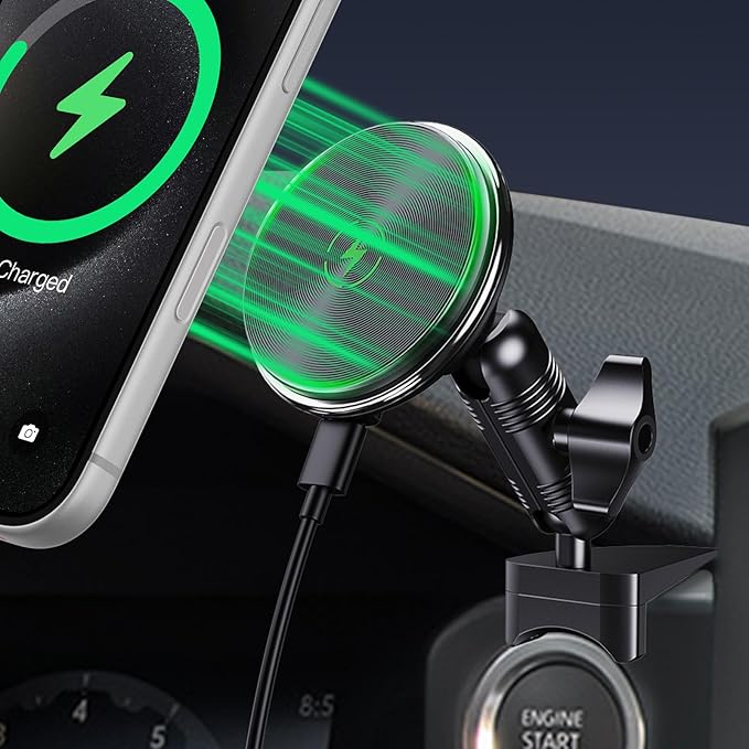 Kaishengyuan Car Wireless Charger Magnetic Phone Mount Compatible with 2024-2026 Toyota Tacoma & 2025-2026 4 Runner, 360° Rotation Metal Phone Holder Cradles Bracket Dash Stand for All Smartphones