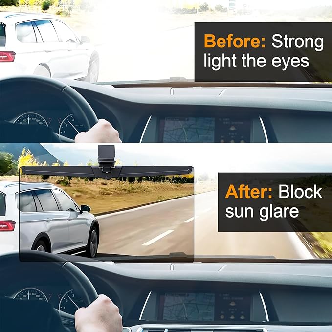Veharvim Sun Visor Extender for Cars, Polarized Car Visor Extender Sun Blocker UV400, Adjustable Visor Extension, Clip on Sun Visor for Car, Universal, Glare, UV Protector (Large(1 Pack))