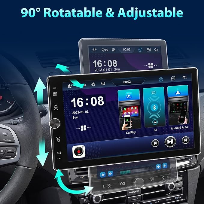 Single Din Car Radio Touchscreen (10.4" Rotatable) Compatible with Apple CarPlay [Wireless] Android Auto Car Stereo Bluetooth USB AUX SD Backup Camera