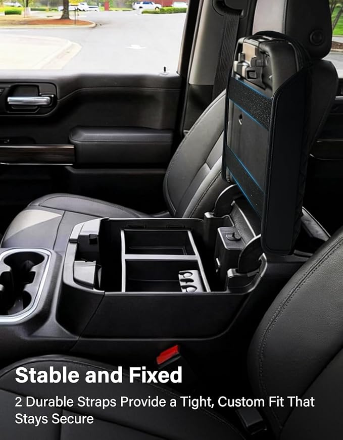 Center Console Armrest Cover for Chevy Chevrolet Silverado 1500/GMC Sierra 2019-2026, Yukon/Suburban/Tahoe 2021-2026, PU Leather Middle Console Lid Protector Arm Rest Cushion Thick Pad(Bucket Seat)