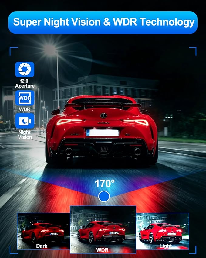 Dash Cam Front and Rear, 1080P Dual Dash Camera for Cars with 32G SD Card, 24 Hours Parking Monitor, Night Vision, Loop Recording, G-Sensor, 3'' IPS Screen, 170°Wide Angle