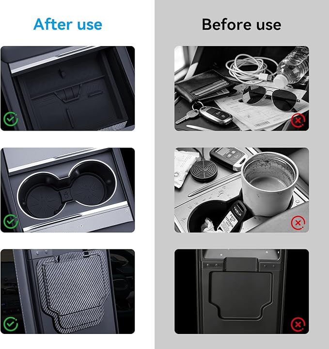 Center Console Organizer Tray for Tesla Model Y Juniper 2025-2026 & Model 3 Highland 2024-2026 - Tesla Accessories Storage Double Layer Tray Silicone Non-Slip Surface, Cup Holder & Camera Cover