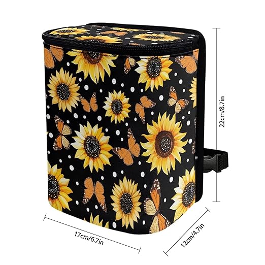 Sunflower Butterfly Car Trash Can Auto Garbage Bag with Lid Leak-Proof Car Storage Bag Garbage Bag Hanging for Headrest Portable Vehicle Backseat Organizer