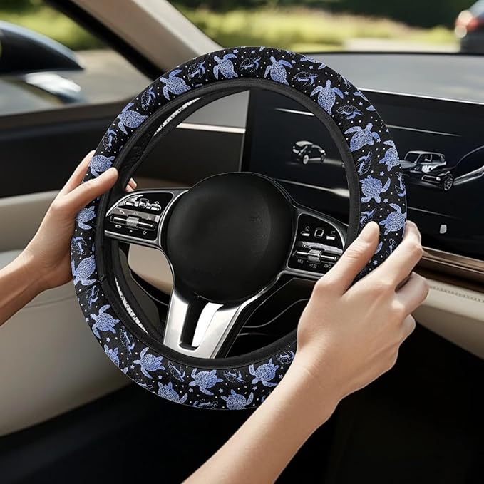 AFPANQZ Turtle Star Print Car Steering Wheel Cover Stretch-on Comfortable Grip Automotive Steering Wheel Cushion Anti-Slip Universal 14-15 inch Machine Washable