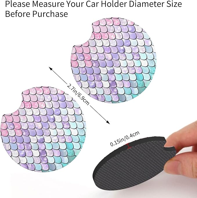 Mermaid Scales Steering Wheel Cover - Fish Scale Steering Wheel Cover Anti-Slip Breathable Universal for 15 Inch Car with 2 Pieces Car Coasters Suitable for Men Women