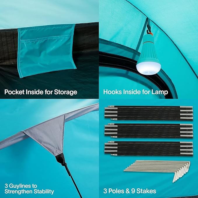 Alvantor® Beach Tent Beach Umbrella Outdoor Sun Shelter Cabana Automatic Instant Pop-Up UPF 50+ Portable Beach Shade Camping Fishing Hiking Canopy Easy Set Up Light Weight Windproof for 2-3 Person