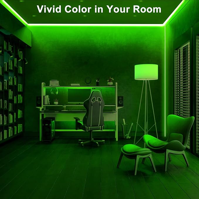 Tatazone 16.4ft Green COB Led Strip Lights with RF Remote, Dotless, Indoor, Dimmable, Adhesive Led COB Light Strip for Cabinet, Room, Bed, Paintings