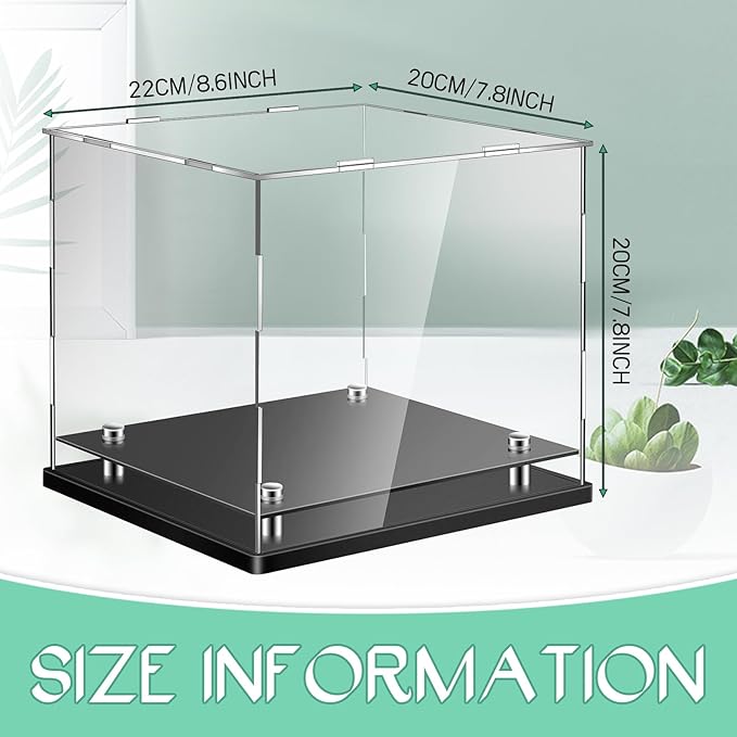 Barydat Clear Hat Display Case 7.8" L x 7.8" W x 8.6" H Crystal Acrylic Baseball Hat Box with Stainless Steel Risers Memorabilia Helmet Display Holder Stand