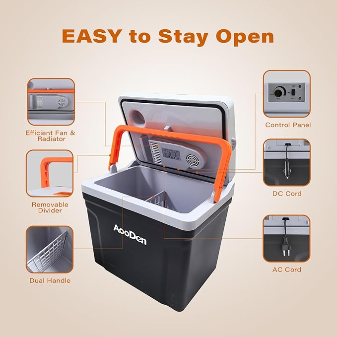 Upgrade 27 Quart (25Liter) Electric Car Cooler and Warmer with New Removable lid Design, Thermoelectric Iceless Cooler for Travel, Camping, Vehicles, Truck, Home - 12V DC and 120V