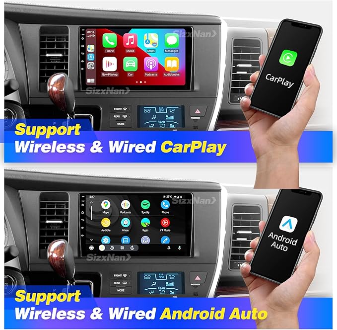 for Toyota Sienna Radio Compatible with Wireless Carplay Android Auto,Car Upgrade Android Stereo 8core Touchscreen Bluetooth Navigation GPS WiFi FM/AM Backup Camera Head Unit (for 2015-2019)