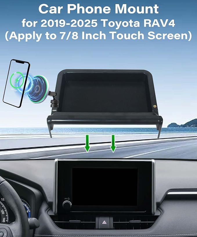 Car Phone Holder for Toyota RAV4 2019-2025 Accessories Apply to 7/8 Inch Touch Screen 15W Fast Wireless Charger Screen Fixed Clip Cell Phone Mount with Dashboard Storage Tray
