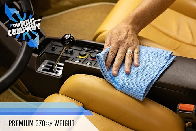 The Rag Company - Standard Waffle Weave Towels, Microfiber Detailing, Window/Glass and Drying, Wax & Polish, Lint-Free, Streak-Free, 370gsm, 16in x 16in, Light Blue (3-Pack)