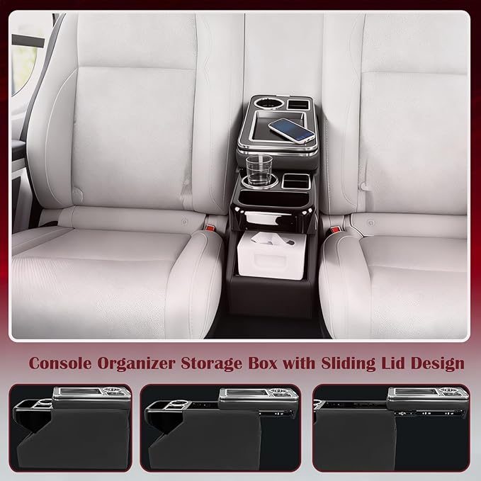 Truck Center Console Organizer Between Seat for Minivans, SUVs, Middle Van Bench Organizer for Floor Between The Back Seat Console 18 Wheelers with Sliding Lid Design