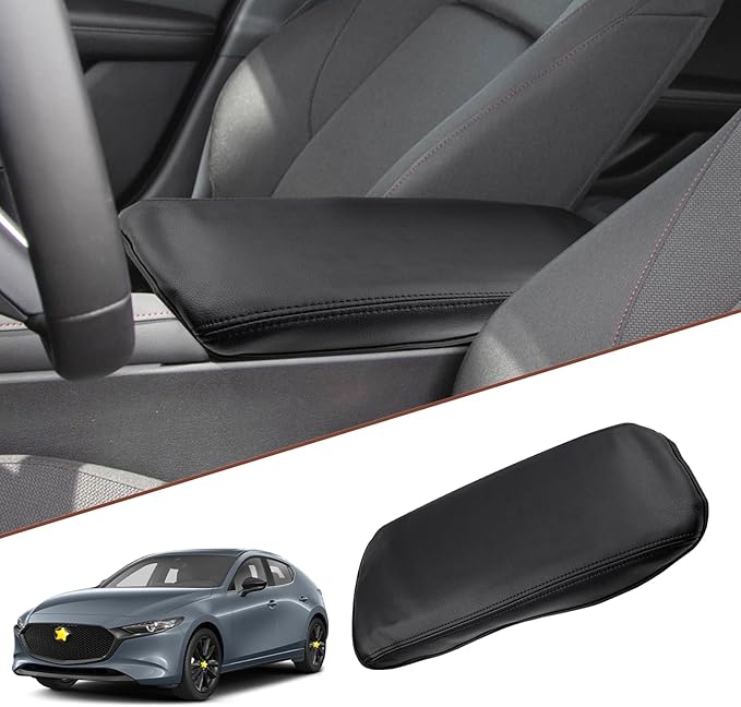 SKTU for 2019-2024 2025 2026 Mazda 3 Mazda3 Center Console Cover 2023 2024 2025 2026 Mazda3 Central Console Armrest Pad Mazda3 BP Seat Box Cover Automotive Car Center Console Soft Cushion (Black)