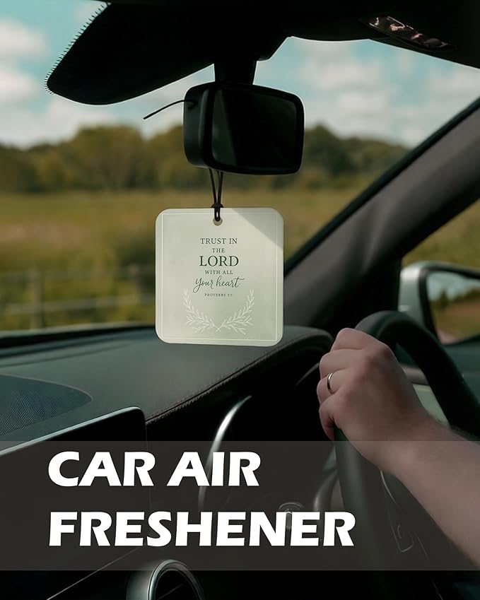 Sage Green Christian Square Citrus Car Air Freshener 4 Pcs, Green Coquette Bow Religious Hanging Air Freshener for Cars Bathroom Dorm Books Decor, Girly Christian Accessories Gifts for Women