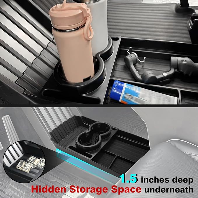 BestEvMod Floor Console Organizer & Cup Holder Front Organizer& Glove Box Mats Set of 2 Compatible with Tesla Cybertruck 2026 2025 2024 (Floor Lower+Cup Holder FrontCharge Pad Cover+Glove Box Mats)
