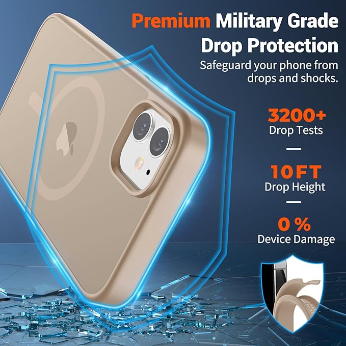 SUPFINE Magnetic for iPhone 11 Phone Case(Compatible with MagSafe)(Military Grade Drop Protection) Slim Translucent Matte Shockproof with Anti-Fingerprint Phone Case,Desert Gold