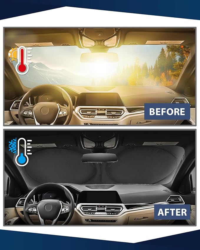 Retractable Windshield Sun Shade for car Windshield Sun Shade,99% UV Blocking,Long-Frequency and Short-Frequency Demand,Small(Sunshade 59.06"x27.56",Umbrella 55.12"x31.5")