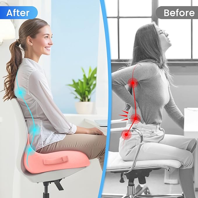 Seat Cushion, Memory Foam Office Chair Seat Cushion for Office Chairs/Car/Long Trip/Desk Chair/Gaming, X-Large Size for Sciatica & Hip & Tailbone Pain Relief, Sciatica Support (Pink)