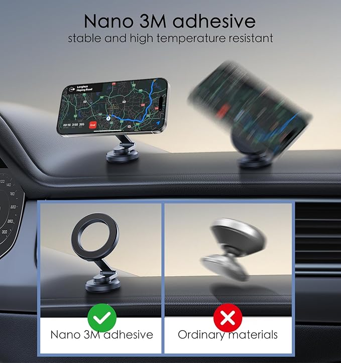 JUHOO Phone Holder for Car Magnetic Rotatable and Retractable, Fits iPhone 15, 14, 13, 12, Pro, Mini, MagSafe Case