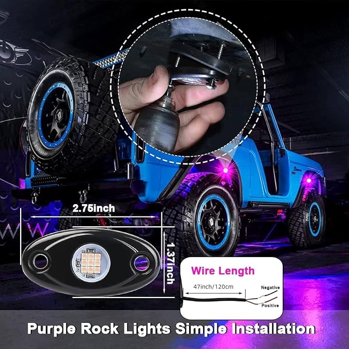 Rock Lights Pink with Light Purple 12 Pods Pure Pink LED Rock Lights IP68 Waterproof 47inch Extension Wires for Trucks UTV ATV SUV Boat Pickup Car Fender Exterior Lighting Kit