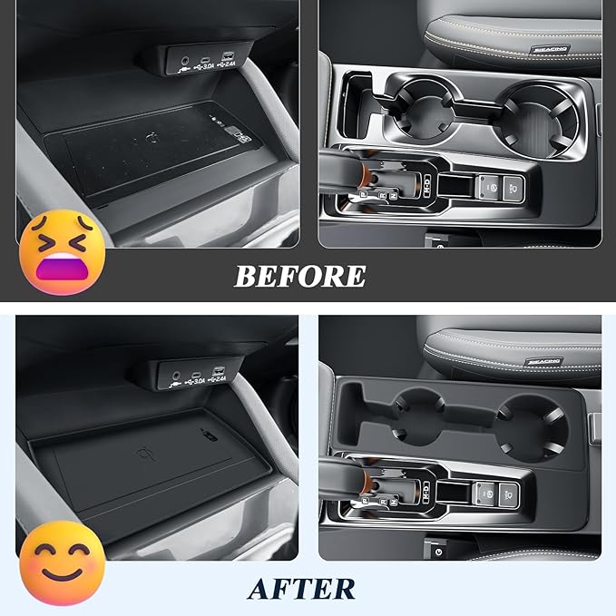 BIBIBO 2Pack for 2026 Subaru Forester Center Console Cup Holder 2026 Subaru Forester Silicone Cup Holder& Wireless Charging Mats 2026 Forester Accessories(Not for 2025 Forester