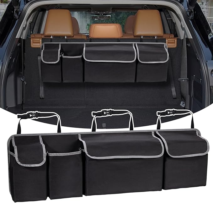 Trunk Organizer - Car Organizer, Car Trunk Organizer, Large Capacity Backseat Trunk Organizers, Collapsible Car Storage Bag with 4 Pockets, Backseat Hanging Organizer for SUV/MPV/Truck (40.16"*10.63")