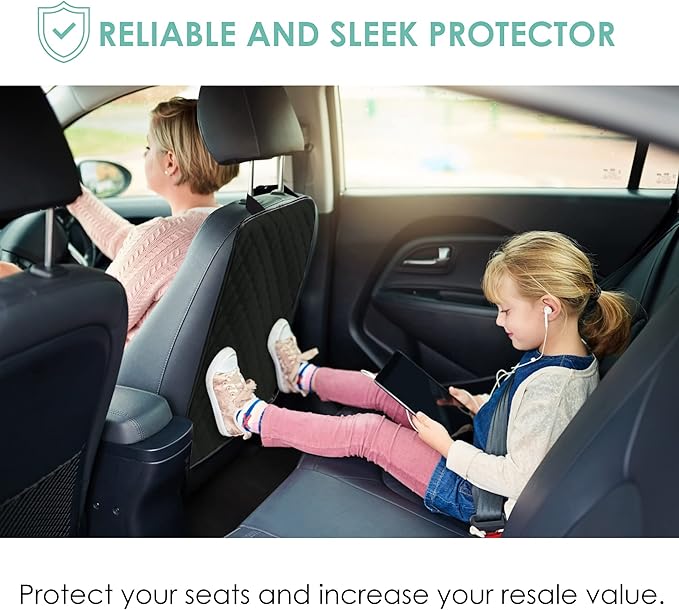 FH Group Faux Leather Auto Seat Back Kick Protectors –2 Pack Diamond Stitched Back Seat Protector for Driver and Passenger Seat, Waterproof, Easy to Clean