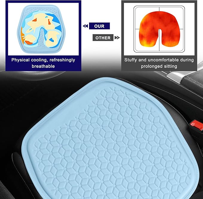 Gel Car Seat Cushion, Non-Slip Breathable Automotive Front Seat Bottom Cushion Pad, Comfortable & Cooling Seats Cover Interior Mat for Sedans SUVs Trucks, Car Accessories (Blue)