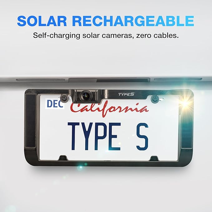 Type S Solar Powered Parking Assistant Set with Wireless Dual Backup Cams, 6.8'' Touchscreen Monitor, 720p HD Resolution, Enhanced Night Vision, Wide View Angle, Self-Charging, No Hardwire