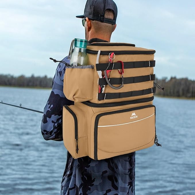 MATEIN Fishing Backpack, Water Resistant Tackle Storage Bag with Rod Holders & Cooler, Fishing Gifts for Men