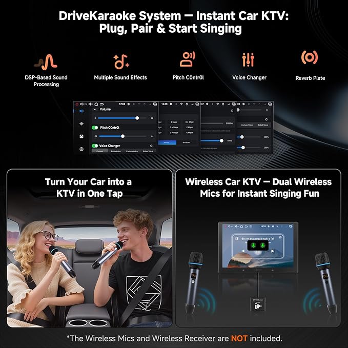V10 10” QLED Android Double DIN Car Stereo with Car Karaoke, Pro DSP 4V Pre-Out, HDMI Out, aptX HD Bluetoth, 4G LTE, Wireless CarPlay & Android Auto, with 1080P Front Dash Cam & Backup Cam