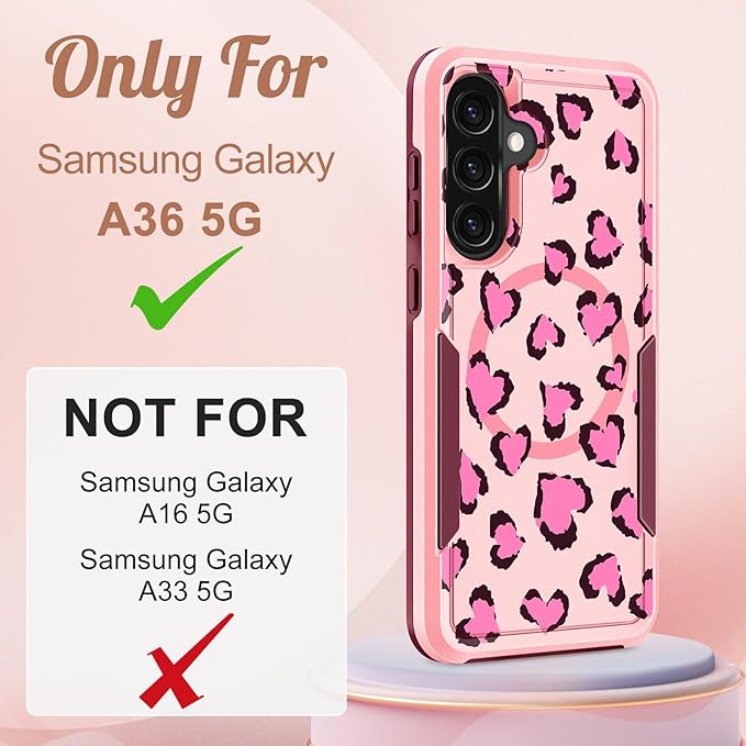for Samsung Galaxy A36 5G Phone Case - Compatible with MagSafe Women Girls Cute Magnetic Protective Cover Fun Unique Girly Leopard Heavy Duty Shockproof Design for Samsung A36 5G Cases 6.7"